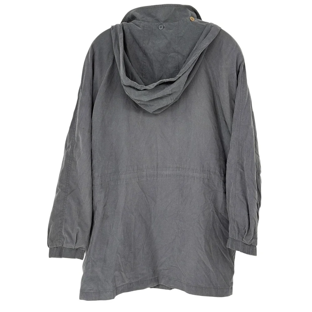 London‎ Fog Hooded Parka Jacket Gray Full Zip Drawstring Waist Large